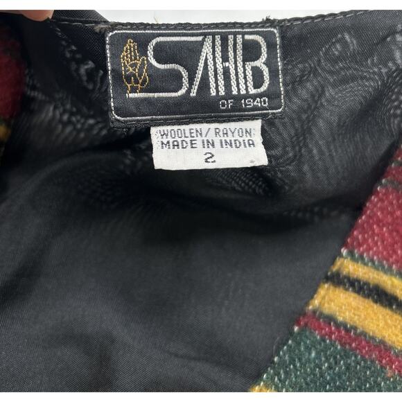 VTG 90s Blanket Stripe Wool Suit Vest Red Yellow Green Colorful Tribal M/L 42 - Picture 4 of 8